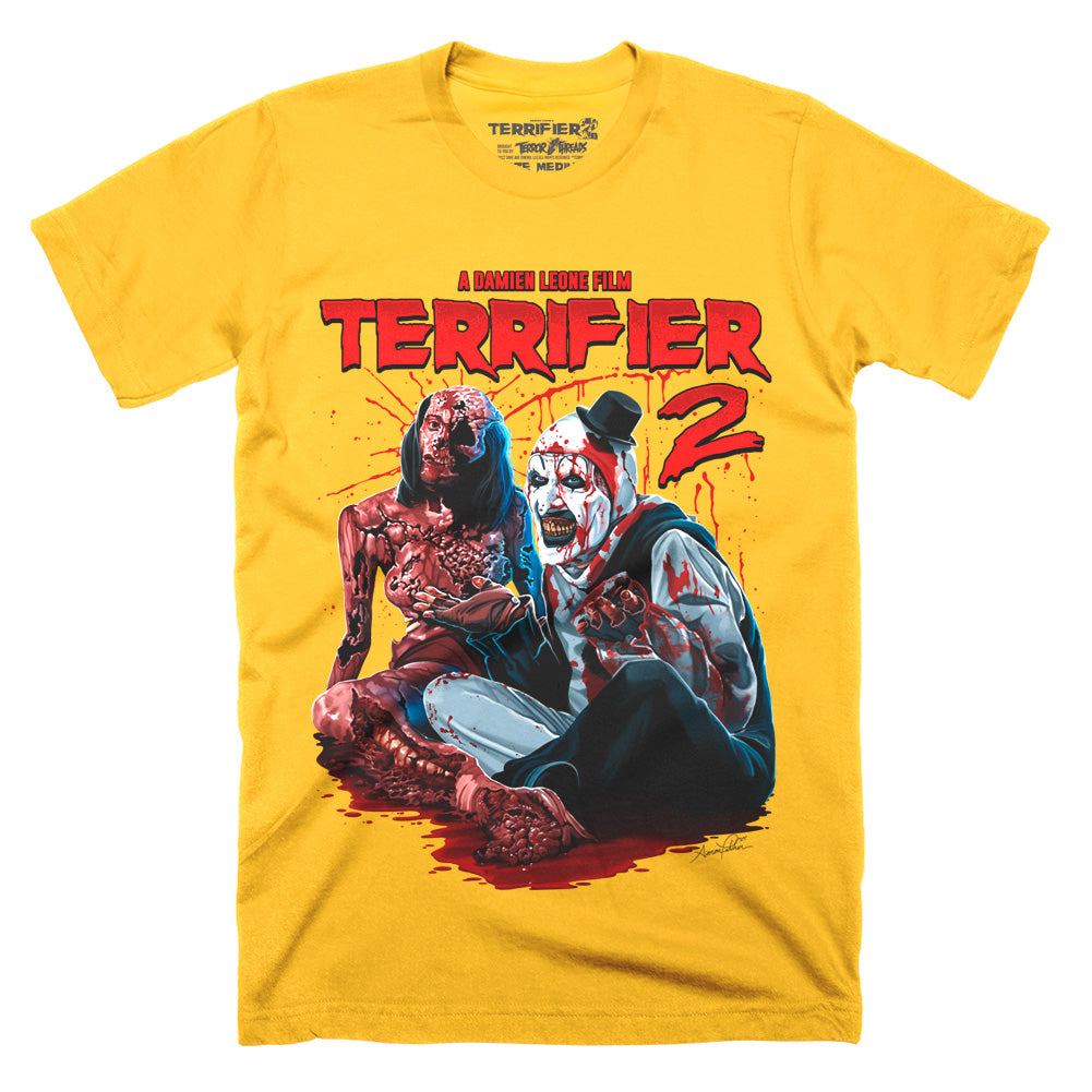 Terrifier 2 Bedtime Story Art The Clown Bedroom Scene Horror Gold T-Shirt