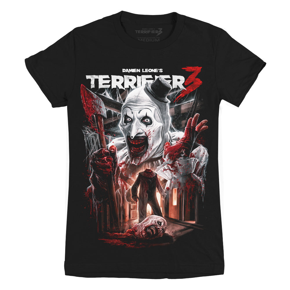 Terrifier 3 Heads Will Roll Art The Clown Ladies T-Shirt