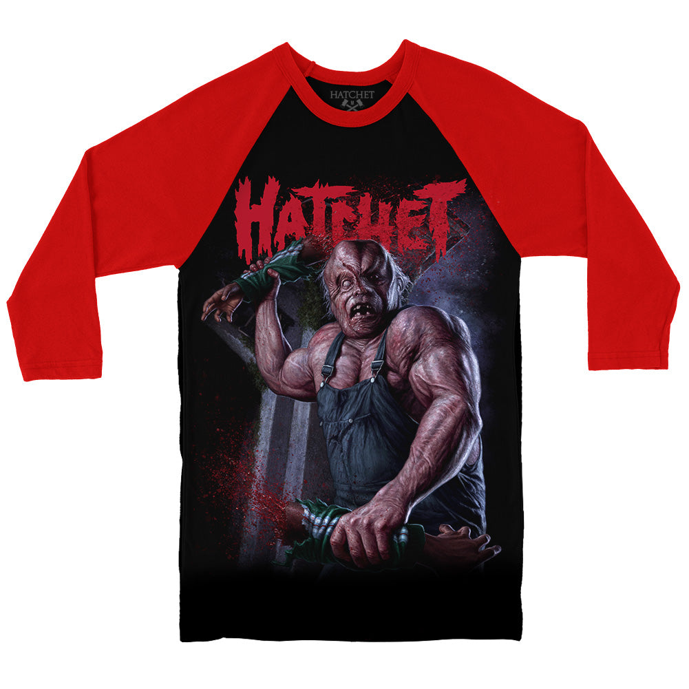 Hatchet Terror Goes Old School Horror Movie Baseball T-Shirt