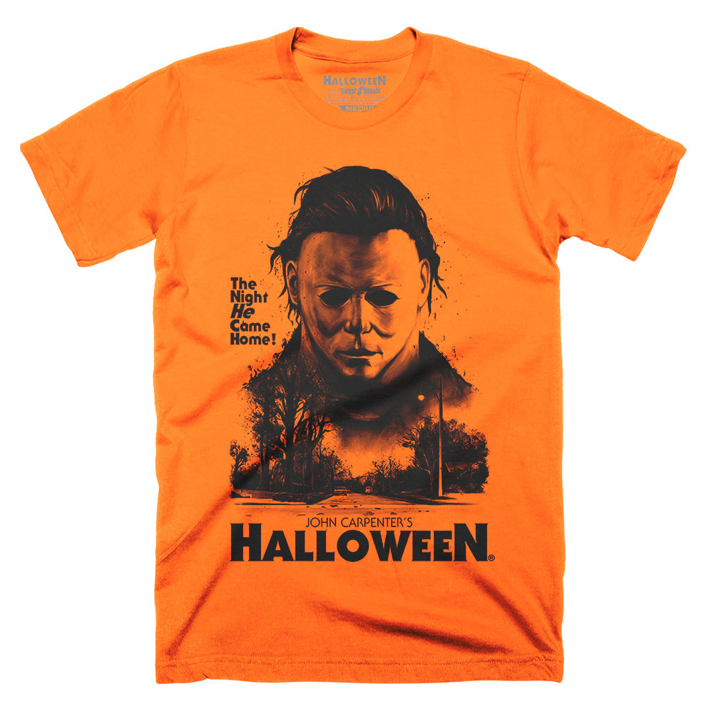 Officially Licensed Halloween Welcome Home Michael Myers Orange T-Shirt