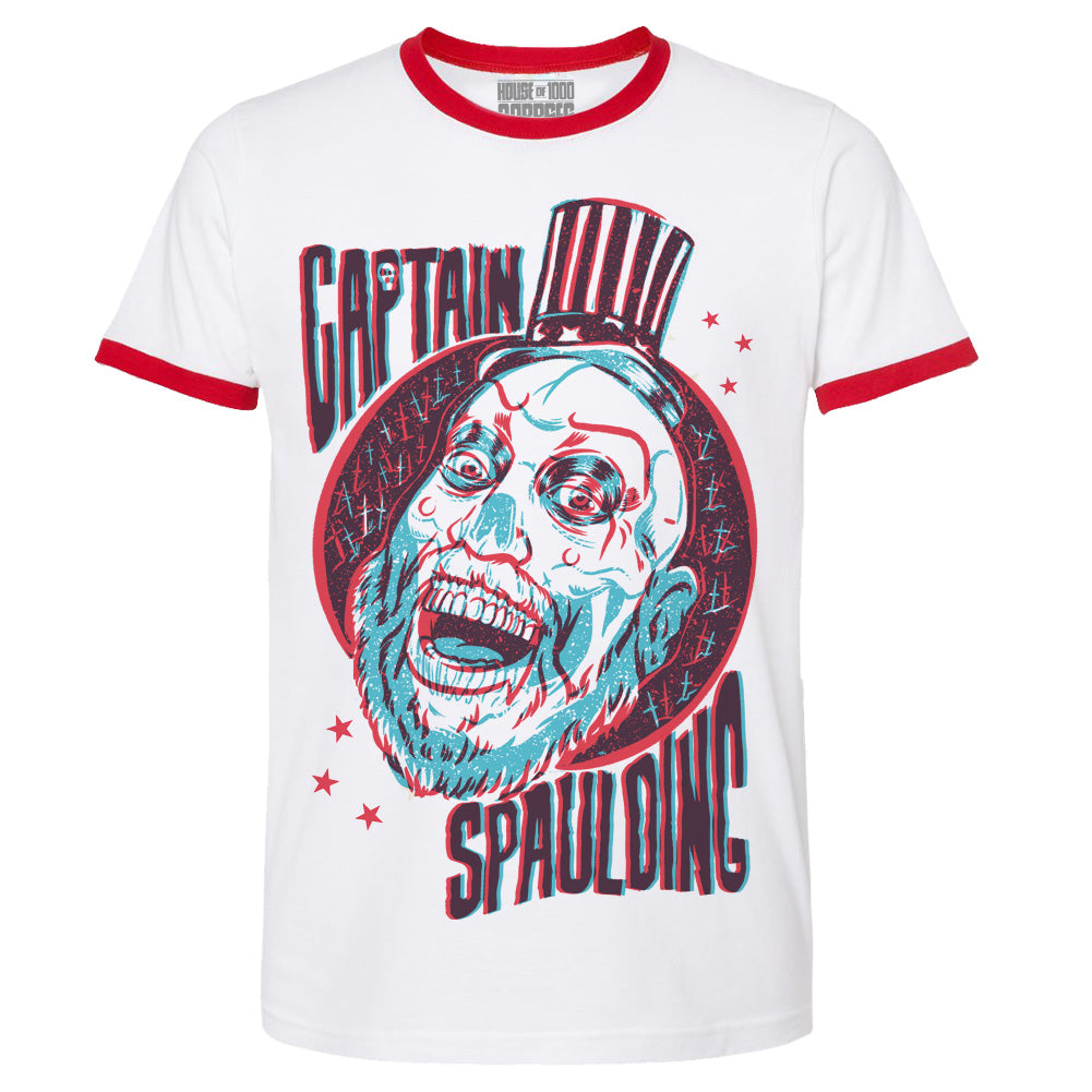 House Of 1000 Corpses 3D Captain Spaulding Horror Movie Ringer T-Shirt