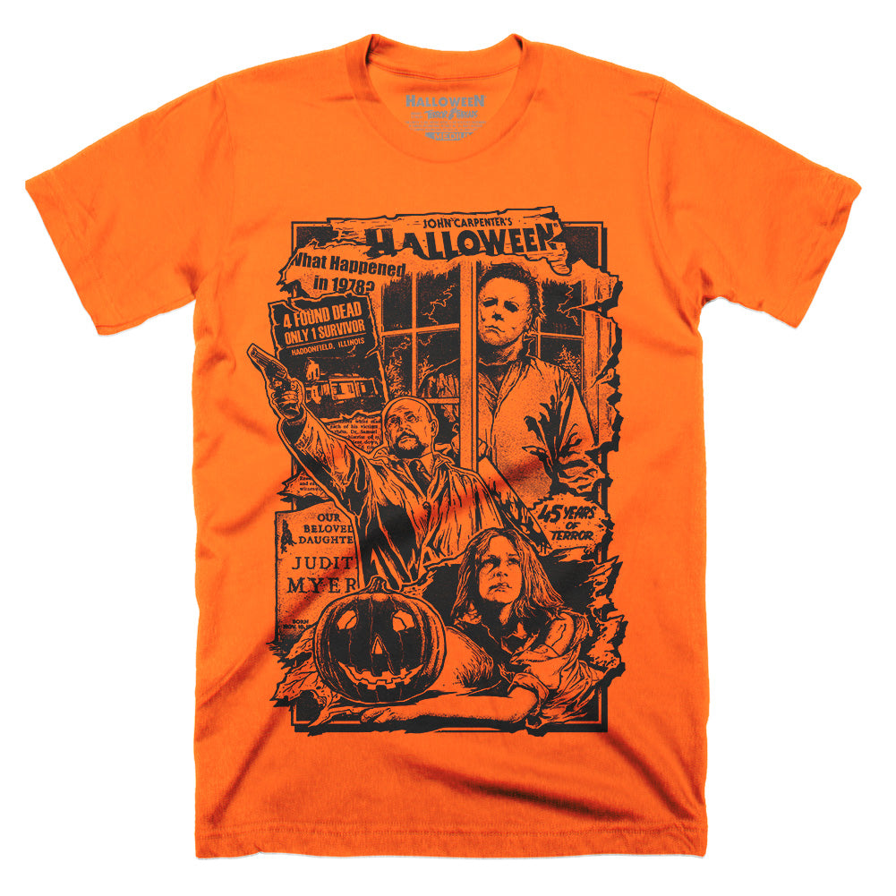 Halloween 45 Years Of Terror Classic Horror Movie Orange T-Shirt