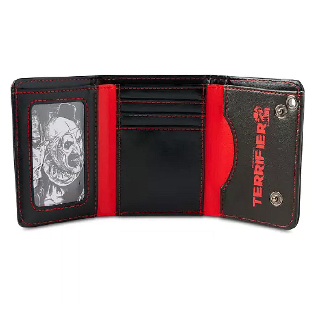 Officially Licensed Terrifier 2 Bloody Good chain wallet open showing card slots, ID window, and cash compartment