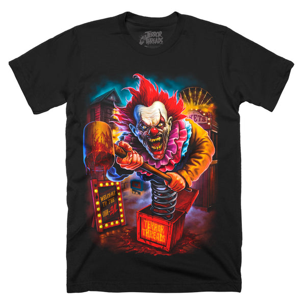 Page Title:** Terror Threads Carn-EVIL Clown T-Shirt | Haunted
