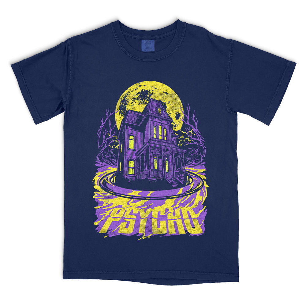 Alfred Hitchcock Psycho Check In Forever navy Comfort Colors t-shirt Bates house neon horror shirt
