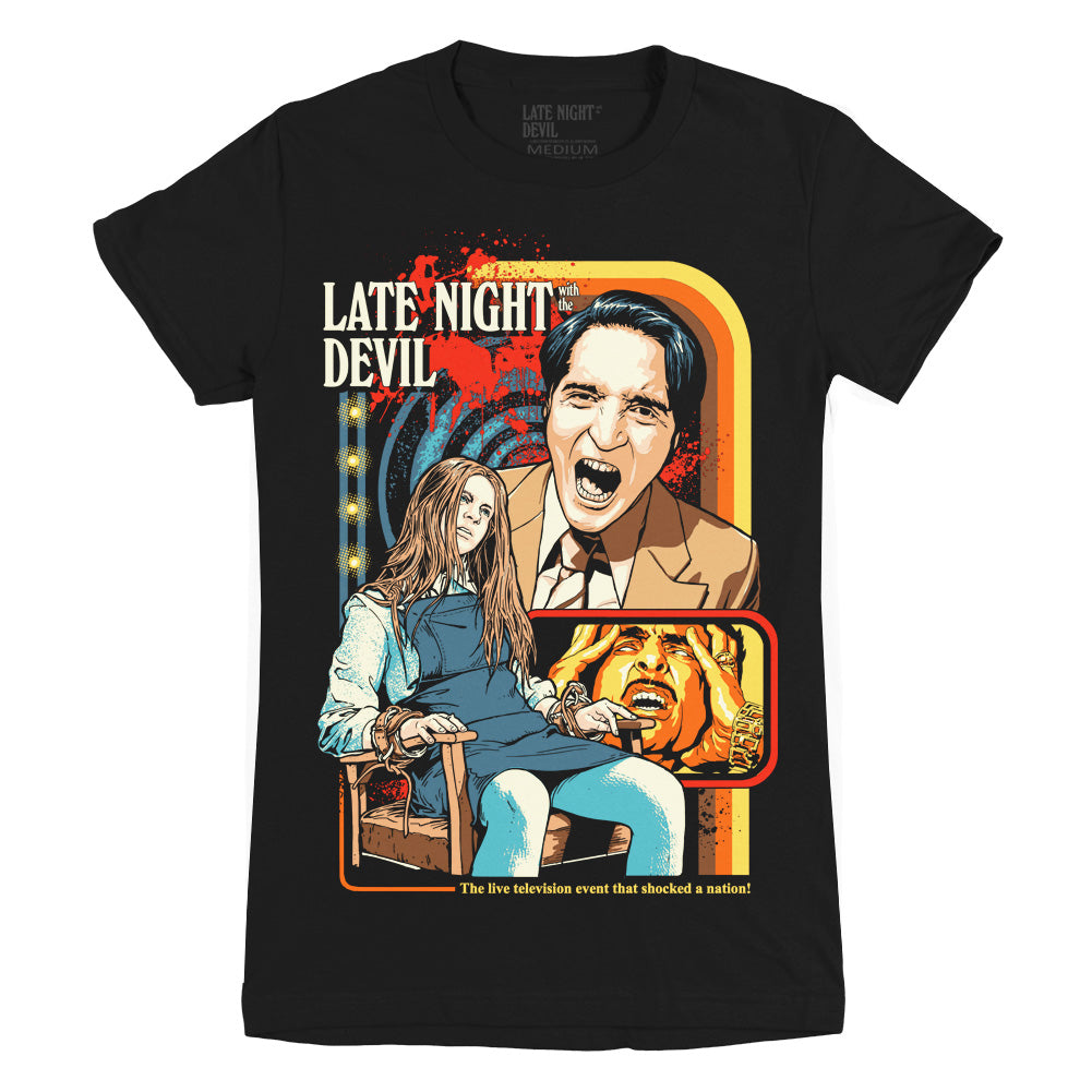 Late Night With The Devil Exorcism With A Twist Horror Movie Ladies T-Shirt