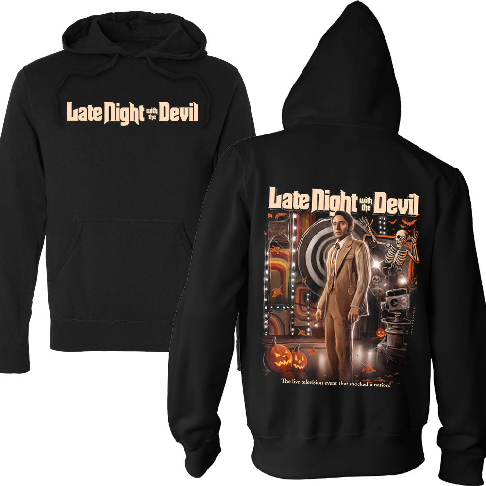 Late Night With The Devil Shocked A Nation Pullover Horror Movie Hoodie