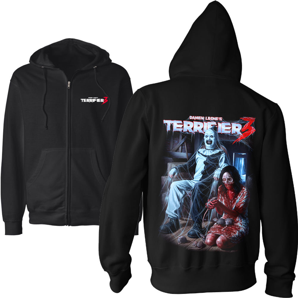 Terrifier 3 Terrors In The Attic Official Art The Clown Zip Hoodie ...