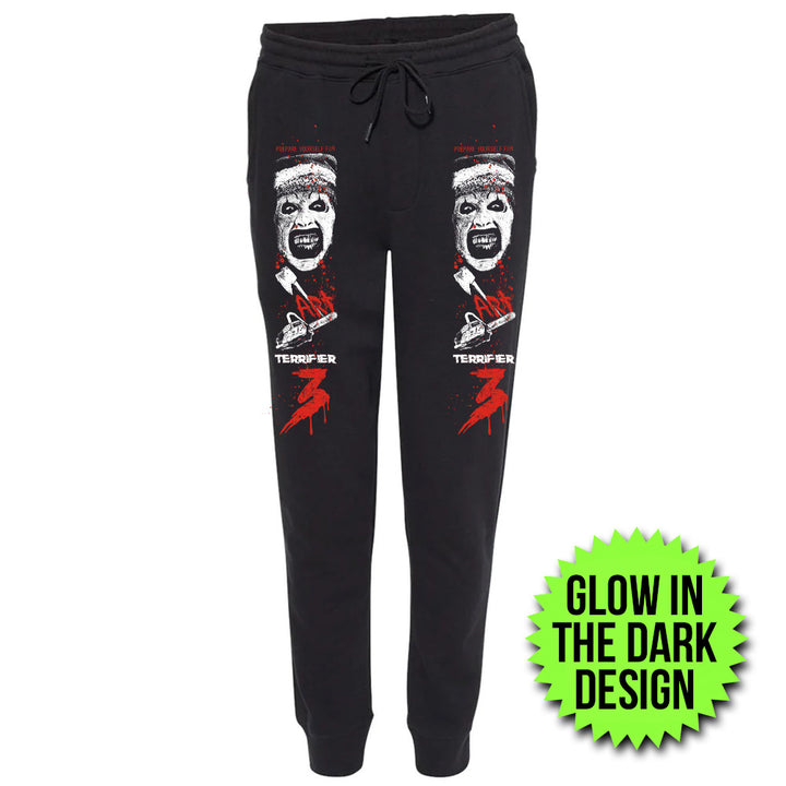 Terrifier 3 Unrated Terror Glow In The Dark Limited Edition Joggers Fleece Pants