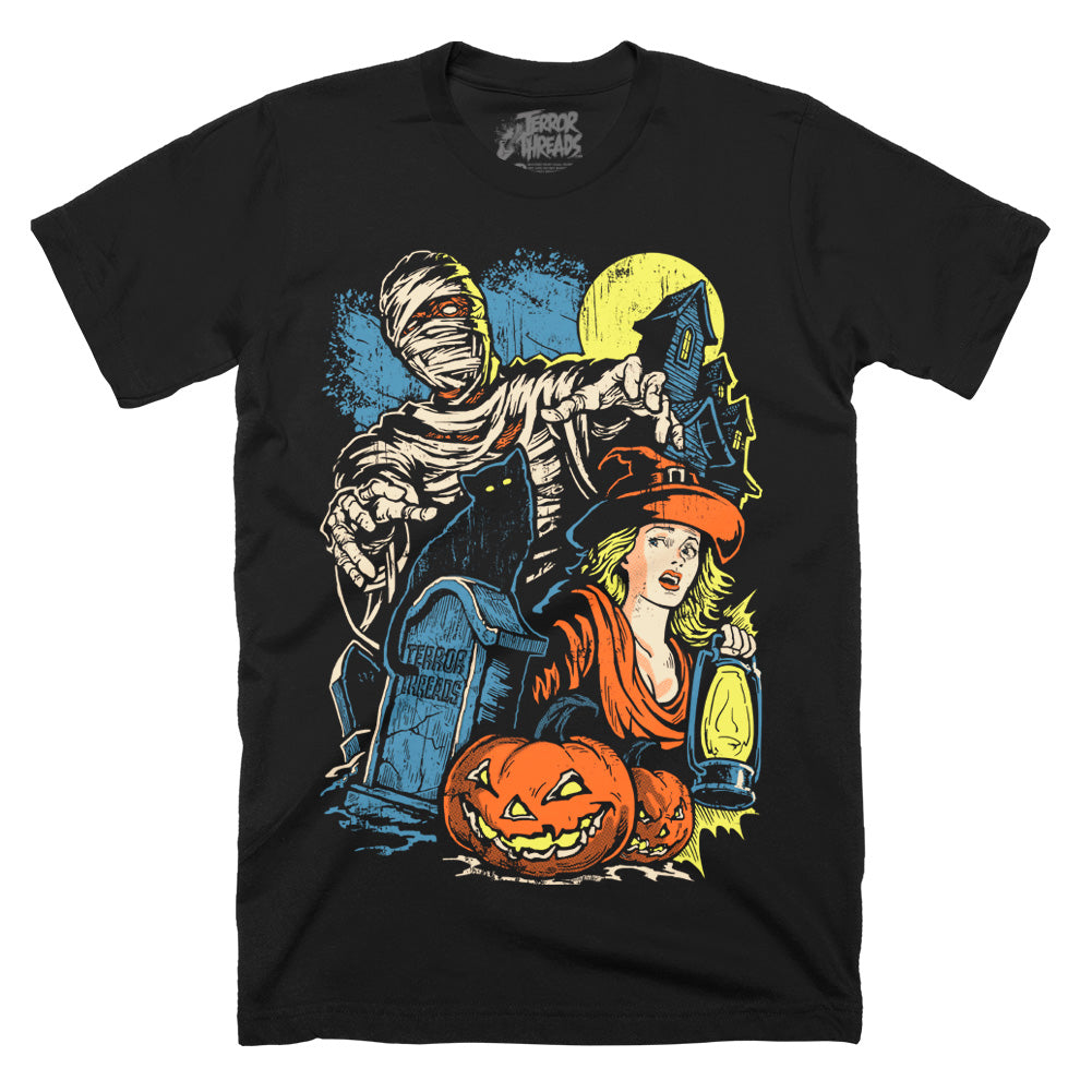 Terror Threads Haunted Trails Spooky Vintage Halloween Adult Mens Unisex T-Shirt