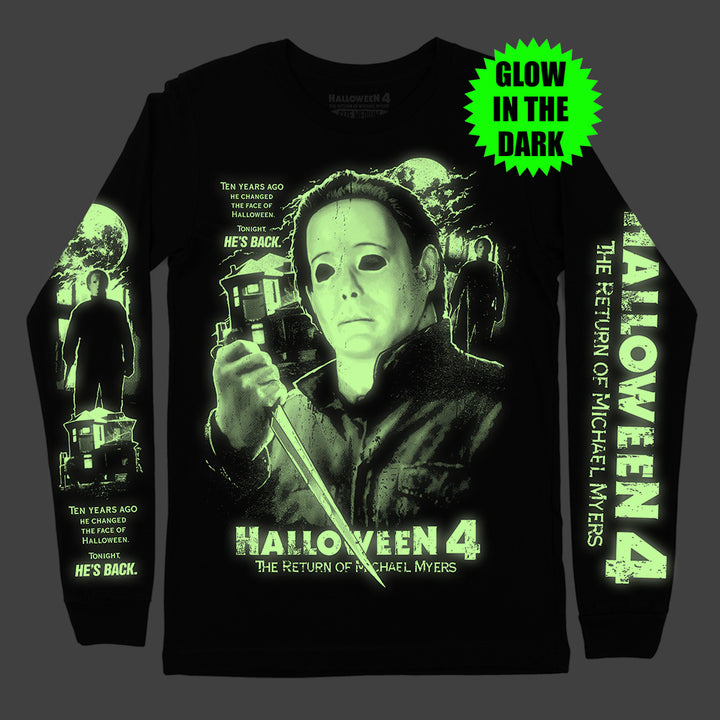 Halloween 4 He's Back Long Sleeve Glow In The Dark Horror Movie T-Shirt