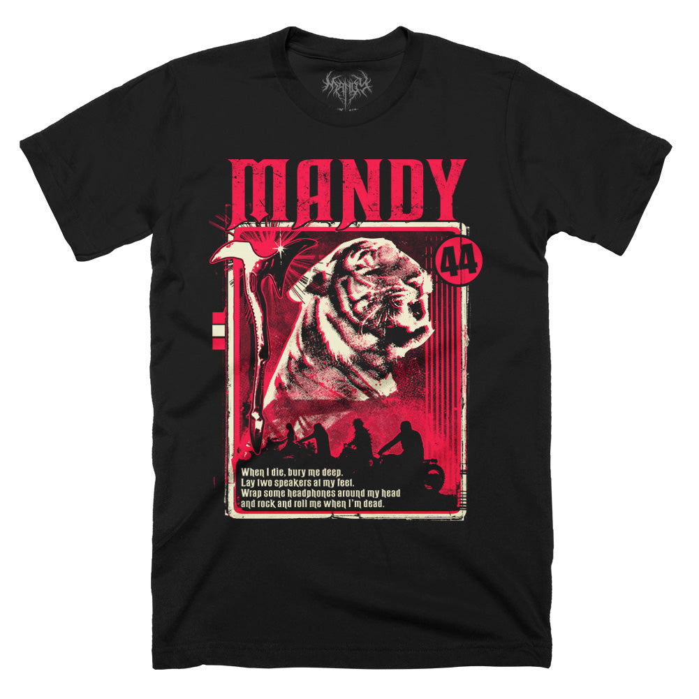 Mandy Rock and Roll Me Horror Movie Adult Mens T-Shirt